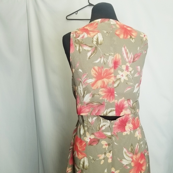 Coldwater Creek‎ Size 10 Long maxi dress Sleeveless tank Floral Tan split Back - Picture 6 of 11